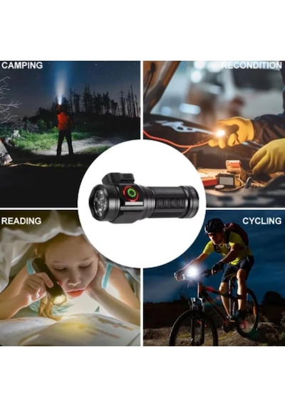 Güç Göstergesi İle Güçlü Usb Şarj Edilebilir Mini Led El Feneri Pd-7007 Siyah