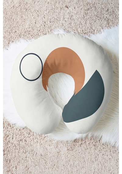 Modern Geometrik Desenli Ergonomik Boyun Yastığı - Minimalist Krem Turuncu Gri Seyahat Yastığı Koyu Kanyon Elma Yeşili