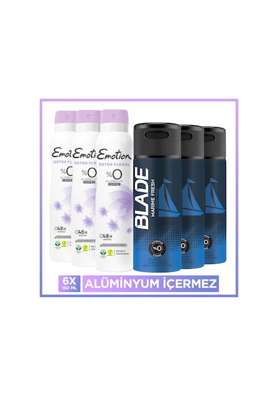 Blade Marine Fresh Erkek Deodorant 3x150 Ml,emotion  Floral Kadın Deodorant 3x150 Ml