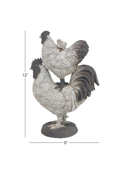 Çiftlik Evi Polystone Horoz Heykel, 8" X 5" X 12", Beyaz