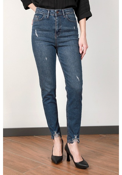 Giysa Kadın Yüksek Bel Lyc Lazer Kesim Skinny Jean Koyu Mavi