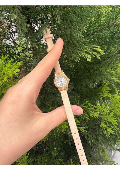 Minimal Kadın Kol Saati Krem Altın