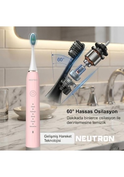 Ntl-tb-01ep Otomatik, Şarjlı Sonik Diş Fırçası, Pembe, 60 Hareketli Başlık
