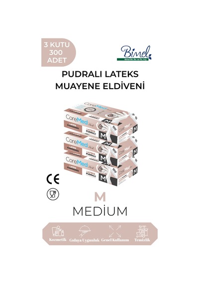 Lateks Pudralı Muayene Eldiveni M-3 Paket 100'lü