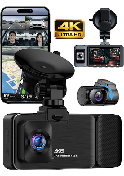 X18 Premium 3 Lens Araç İçi Kamera Wifi Gps 4k Ultra Hd Ön Arka İç Kamera Gece Görüşü Park Modu Dvr