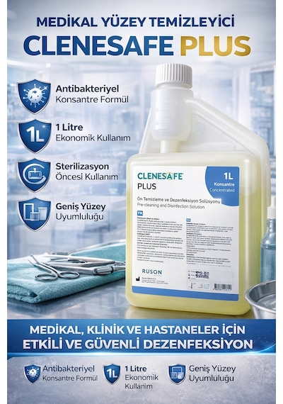 Clenesafe Plus 1 L Konsantre Ön Temizleme Ve Dezenfeksiyon Solüsyonu Medikal Yüzey Temizleyici