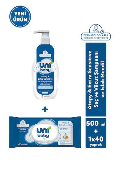 Uni Baby Atopy & Extra Sensitive Bebek Şampuanı 500 Ml + Bebek Islak Mendili 40'lı 2'li Set