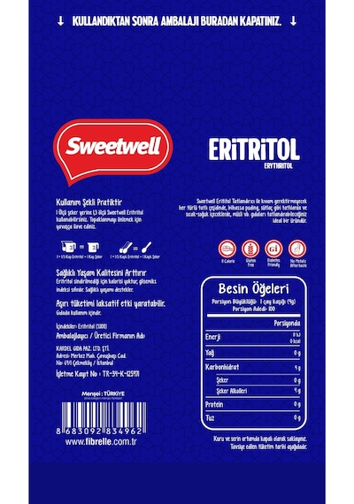 Sweetwell Eritritol Doğal Toz Tatlandırıcı Sıfır Kalori 400 Gr