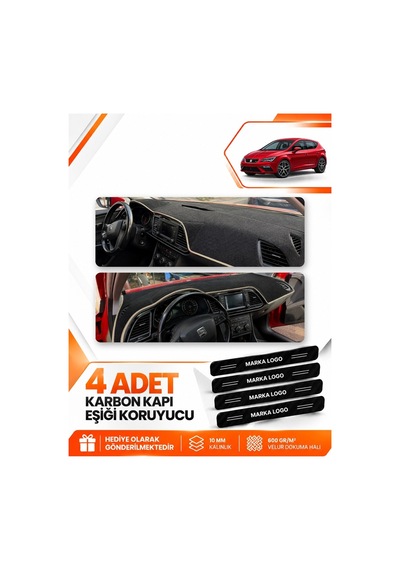 Seat Leon 2013-2020 Uyumlu Ön Örtüsü Torpido Koruma Koruyucu Kılıfı Halısı - Siyah Bej
