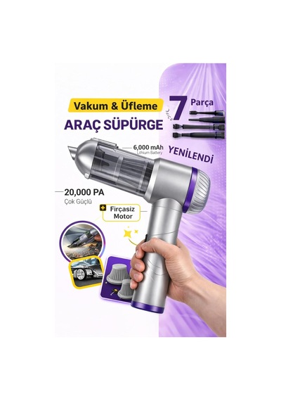 Tr Araç Içi El Süpürgesi 16000pa Güçlü Vakum, Şarjlı, Üflemeli, Taşınabilir Mini Süpürge Diğer