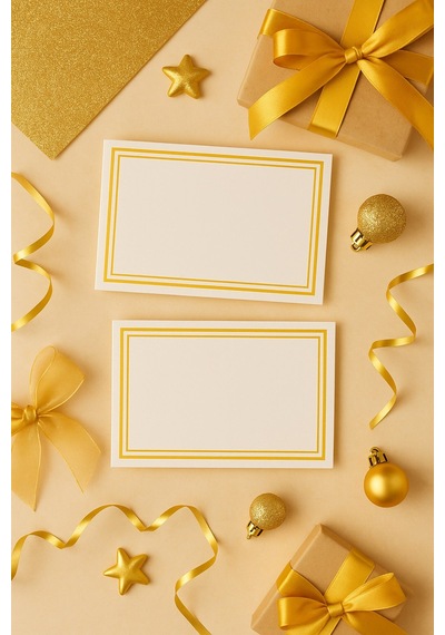 50 Adet Gold Çerçeveli Not Kartı - 8x5cm - Hediye Paketleme Kartı - Kalın Kart
