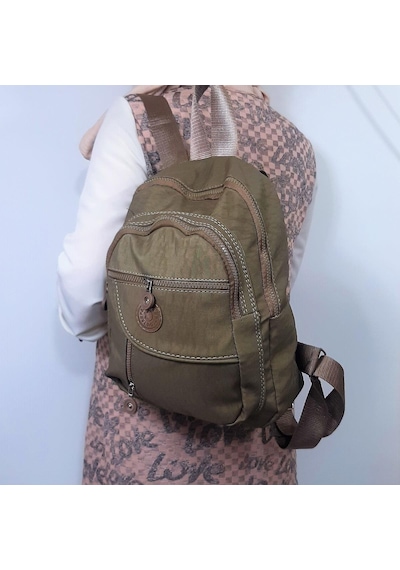 Fiyra S1 Camel Renk Krinkıl Kumaş Dört Bölmeli Bayan Sırt Çantası 001
