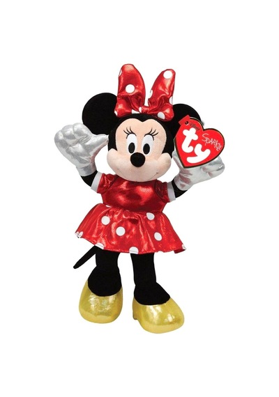 Ty Parlak Kırmızı Elbiseli Minnie Mouse Sesli Peluş 15 Cm.