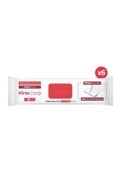 Sleepy Easy Clean Kiraz Çiçeği Mopa Uyumlu Yer Temizlik Havlusu&mendili 6x20 120 Yaprak Beyaz