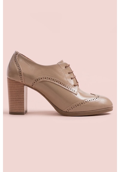 Analin Shoes Kadın Hakiki Deri Bağcıklı Oxford Topuklu Ayakkabı Vizon Rugan
