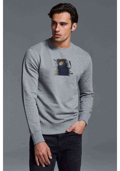 Naruto Pain Baskılı Gri Erkek Örme Sweatshirt