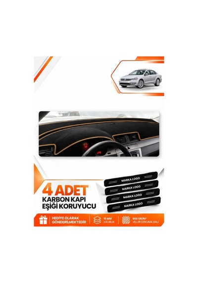 Volkswagen Passat B7 2010-2015 Uyumlu Ön Torpido Koruma Kılıfı Örtüsü - Siyah Kahverengi