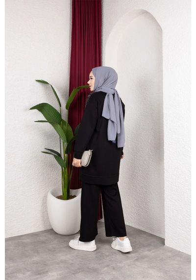 Hira Life Fashion Moda Efsa Kadın Siyah Tesettür Giyim Zarif Taş Detaylı Tunik & Pantolon İkili Takım Siyah Siyah Hira Life Fashion Moda Efsa Kadın Siyah Tesettür Giyim Zarif Taş Detaylı Tunik & Pantolon İkili Takım Siyah Siyah