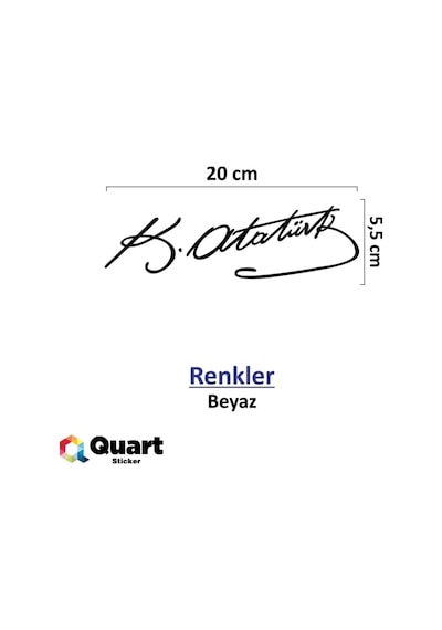 Beyaz 20 Cm Kemal Atatürk İmza Sticker Araba Oto Araç Sticker, Qakm563