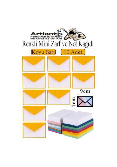 Renkli Mini Zarf 7x9 Cm Not Kağıtlı 10 Adet Küçük Renkli Zarf Mektup Oyun Zarfı Doğum Günü Dilekleri Zarfı Canlı Renkler Sarı