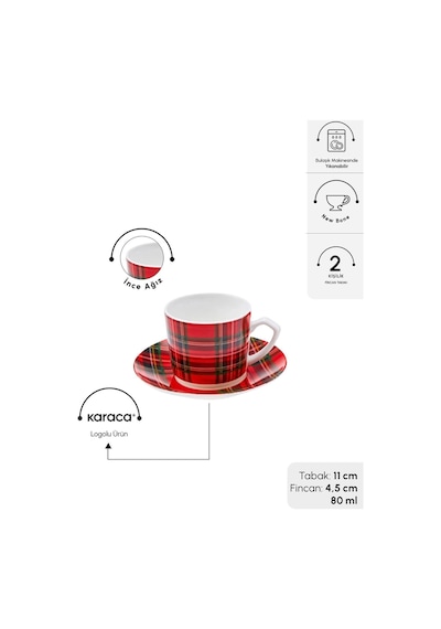 Karaca  Ekose 2 Kişilik Kahve Fincanı Takımı 80 ml