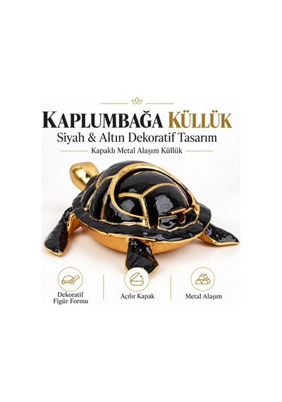 Lüks Alaşım Metal Kaplumbağa Küllük 17cm Kapaklı Para Anahtar Kasesi Tütsülük Dekoratif Biblo Hediye