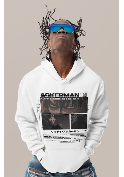 Sevbano Levi Ackerman Attack On Titan Baskılı Unisex Oversize Anime Karak beyaz