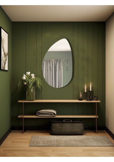 Asimetrik Ayna, Dekoratif Ayna, 90x60, Konsol Aynası, Dresuar Aynası, Tuvalet Aynası 90 X 60 Gümüş
