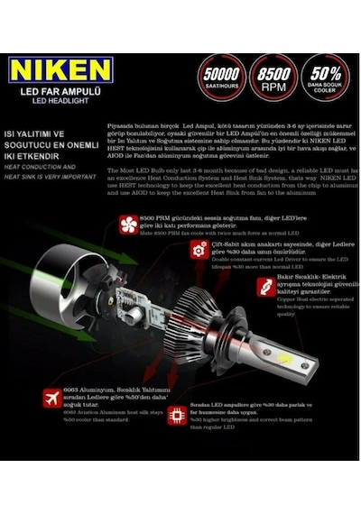 Niken Led Xenon Ampul Evo H1 H3 H4 H7 H11 H15 H27 9005 9006 506849083