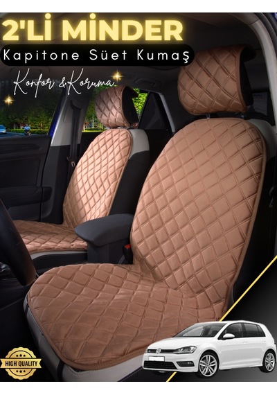 Volkswagen Golf 6 Uyumlu 2'li Süet Oto Koltuk Minderi Terletmez Universal Su Geçirmez A1 Kahverengi