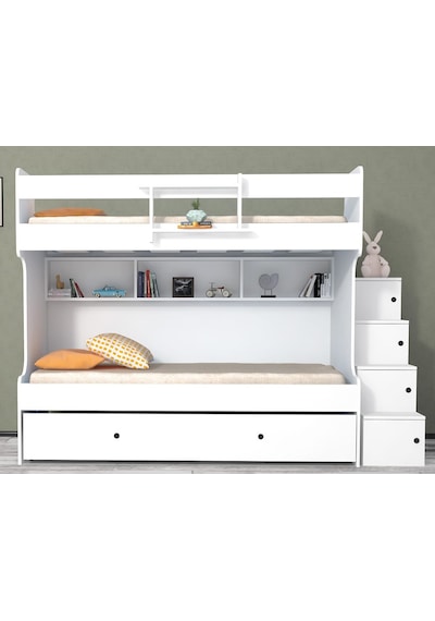 Sardunya Mdf Yavrulu Seyyar Merdivenli Ranza Beyaz M2 90 X 190 Cm