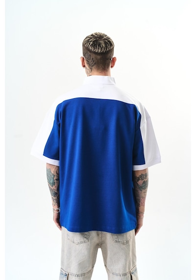 Respire Erkek Studio Nakışlı Yarım Fermuarlı Oversize T-shirt Saks