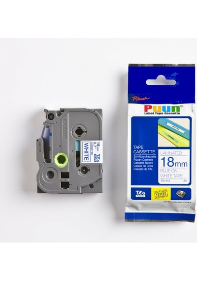 Puun Brother P-Touch TZE-243 18MM x 8m Beyaz Üzerine Mavi Uyumlu