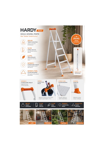 Ze Zigana Ev Gereçleri Hardy Plus 4+1 Ekstra Güçlü 250 Kg Taşıma Kapasiteli Metal Ev-ofis-bahçe-inşaat Tipi Merdiven