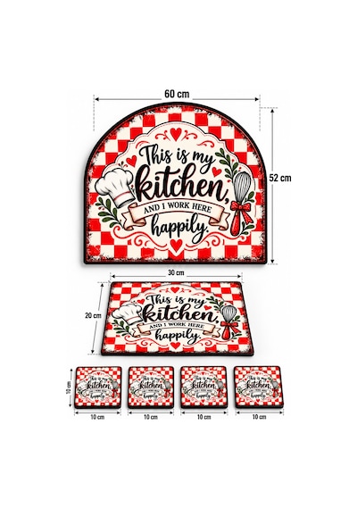 Gökçeoğlu Cam Mutfak Seti 3'lü Set Ocak Arkası Koruyucu Oval Şekilli 52x60 Cm Kesme Tahtası 20x30 Cm 4'lü Bardak Altlığı 10x10 Cm Çok Renkli