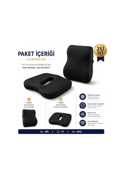 Tr Viscora 2'li Ortopedik Visco Minder Seti Ergonomik Bel, Sırt Ve Kuyruk Sokumu Desteği Diğer
