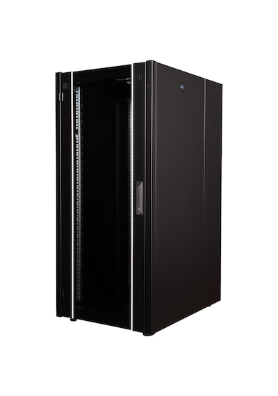 Lande Demonte 26u 600x800 Hyperline Dikili Tip Rack Kabinet Siyah Ön Cam Kapak / Tekerlekli