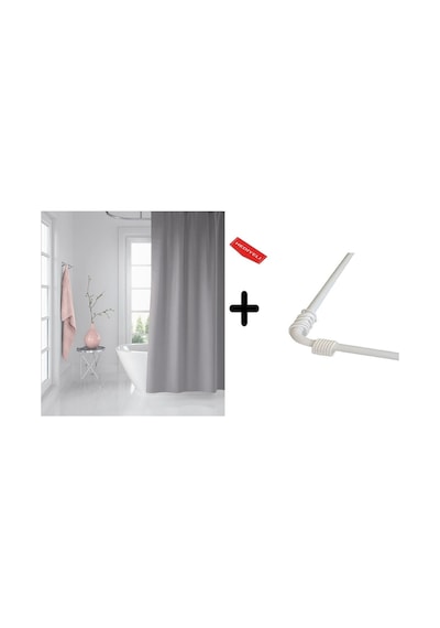 Banyo Perdesi Gri 1x180x200, Perde Borusu Askı Aparatı Köşe Boru Beyaz Hediyeli, Duş Perdesi Seti Çok Renkli