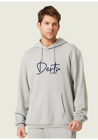 Unisex Oversize Dert Baskılı Kapüşonlu Sweatshirt Gri