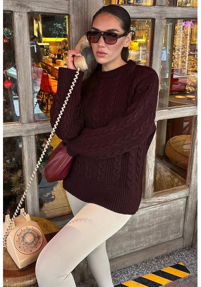 Madmext Bordo Bisiklet Yaka Örme Triko Kazak Mg2009 Bordo