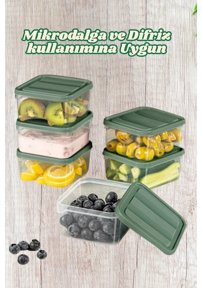 8'li Buzdolabı Düzenleyici Organizeri Mikrodalgaya Uygun Difriz Saklama Kabı 2x3500ml 6x775ml Yeşil
