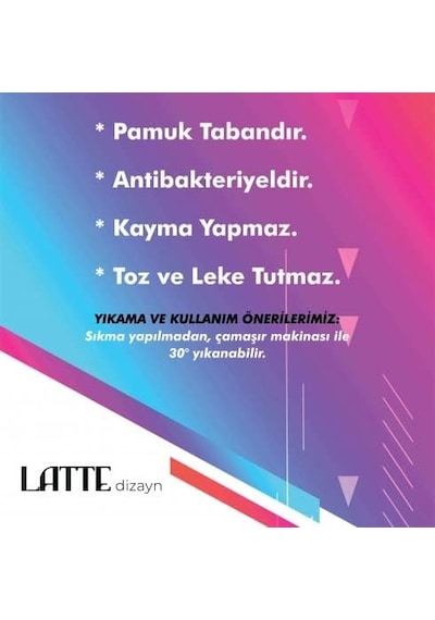 Latte Dizayn Tegan Desenli Kadife Pamuk Tabanlı Yıkanabilen Kaydırmaz Antibakteriyel Salon Halısı 80x250 Diğer