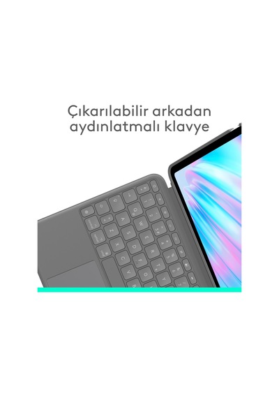 Logitech Combo Touch 11 İnç Apple Uyumlu iPad  Air M2 İle Türkçe Klavyeli Tablet Kılıfı - Gri
