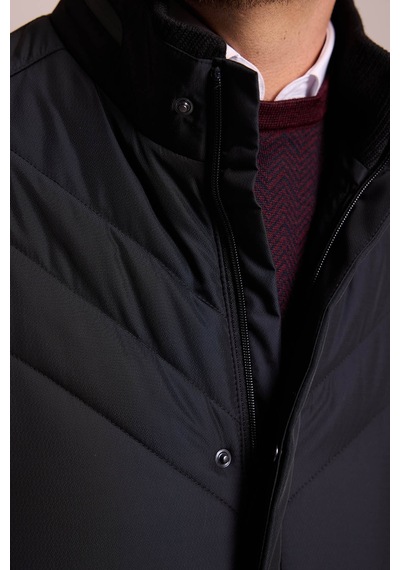 Ysf Erkek Siyah Slim Fit Kolu Trikolu Mont