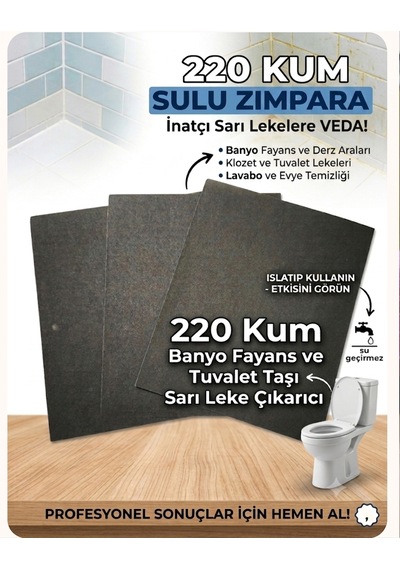 Tuvalet Taşı Lavabo Ve Fayanslardaki Sarı Leke Çıkarıcı Özel İçerikli 220 Kum Sarı Leke Zımparası 3 Adet