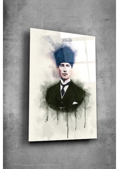 Atatürk Cam Tablo Portre Cam Tablo Duvar Dekoru Atatürk Portresi Kırılmaz Cam Solmaz Baskı 034 Atatürk Temalı Dekoratif Duvar Tablosu, Salon, Ofis Ve Çalışma Alanı Dekoru,