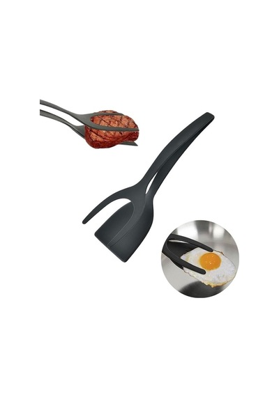 Pişirme Maşası Kavrama Ve Çevirme Maşası Spatula 2si 1 Arada Maşa Plastik Siyah Diğer