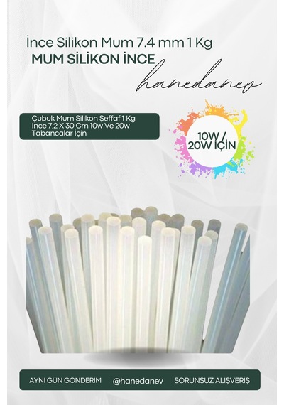 Çubuk Mum Silikon Şeffaf 1 Kg Ince 7,2 X 30 Cm 10w Ve 20w Tabancalar İçin