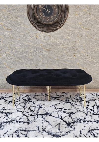 Zafir Ufo Oturak Bench - Gold Kaplama Telli Ayak - Oturak - Bench - Puf - Yatak Ucu Pufu Siyah