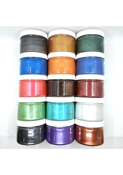 Epoksi Reçine Metalik Sedefli Pigment Toz Boya Seti 15 Renk 750 G
